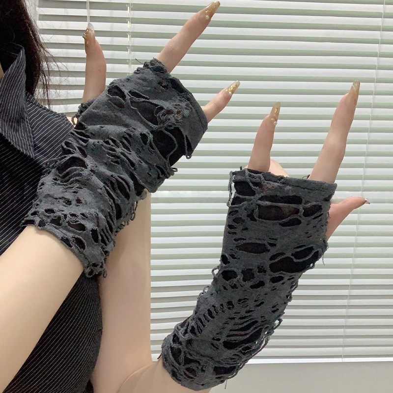 Women Fashion Gloves - Yueqiu Girl Alt Fashion Ripped Mesh