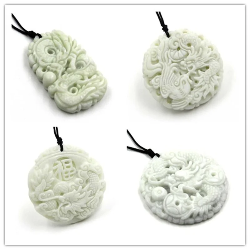 Women'S Fashion Jewellery - Natural White jade Dragon Phoenix Pendant