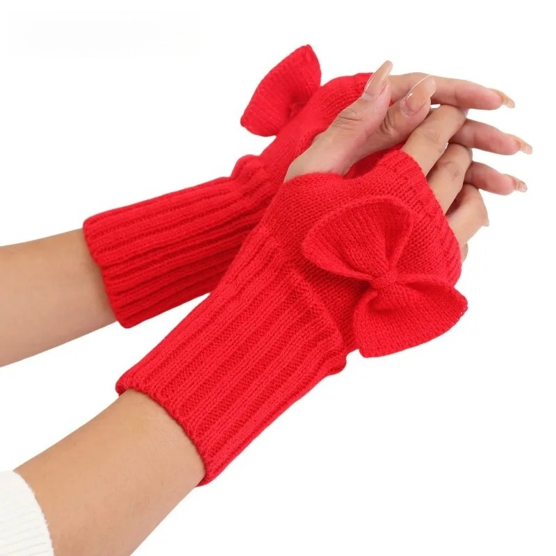 Women Fashion Gloves - Knit Bow Fingerless Gloves – Soft