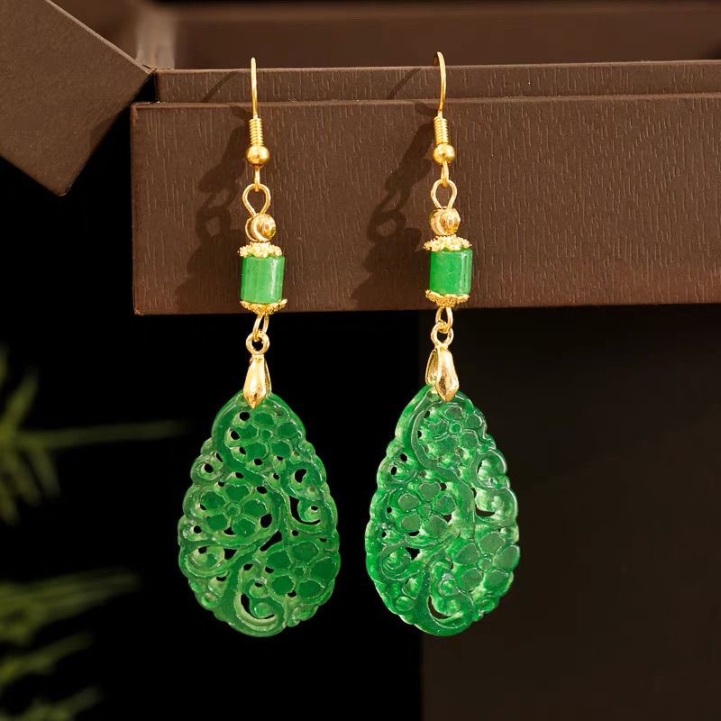 Women'S Fashion Jewellery - 925 Silver Natural Green Jade Hollow