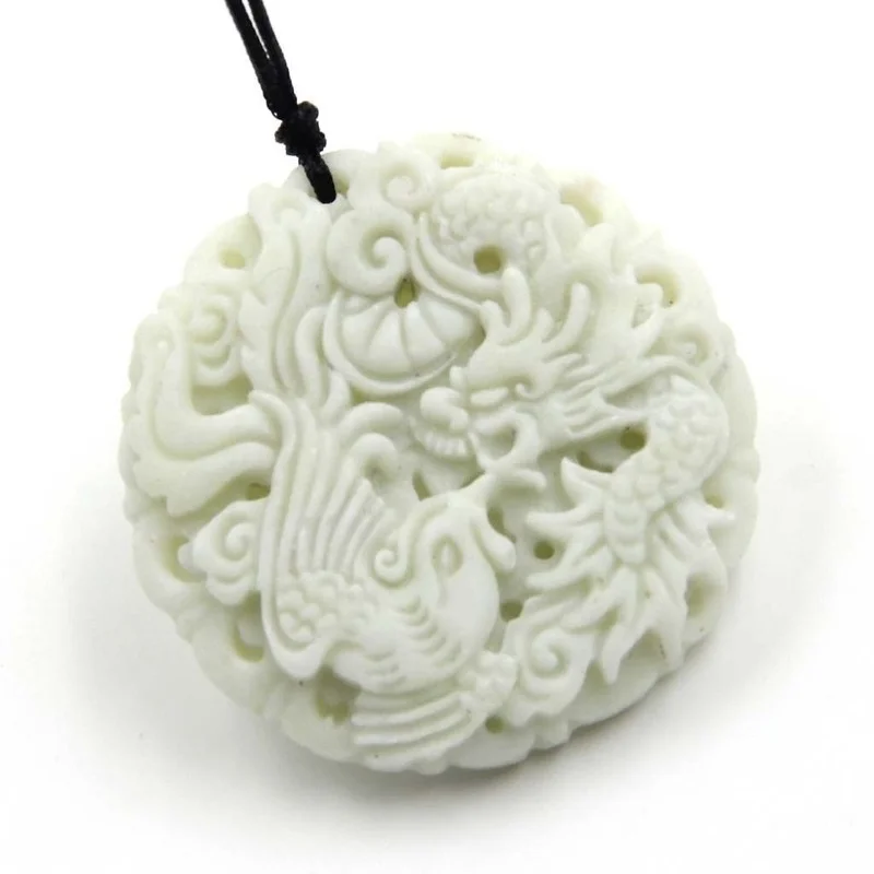 Natural White jade Dragon Phoe - Women'S Fashion Jewellery 评论和价格