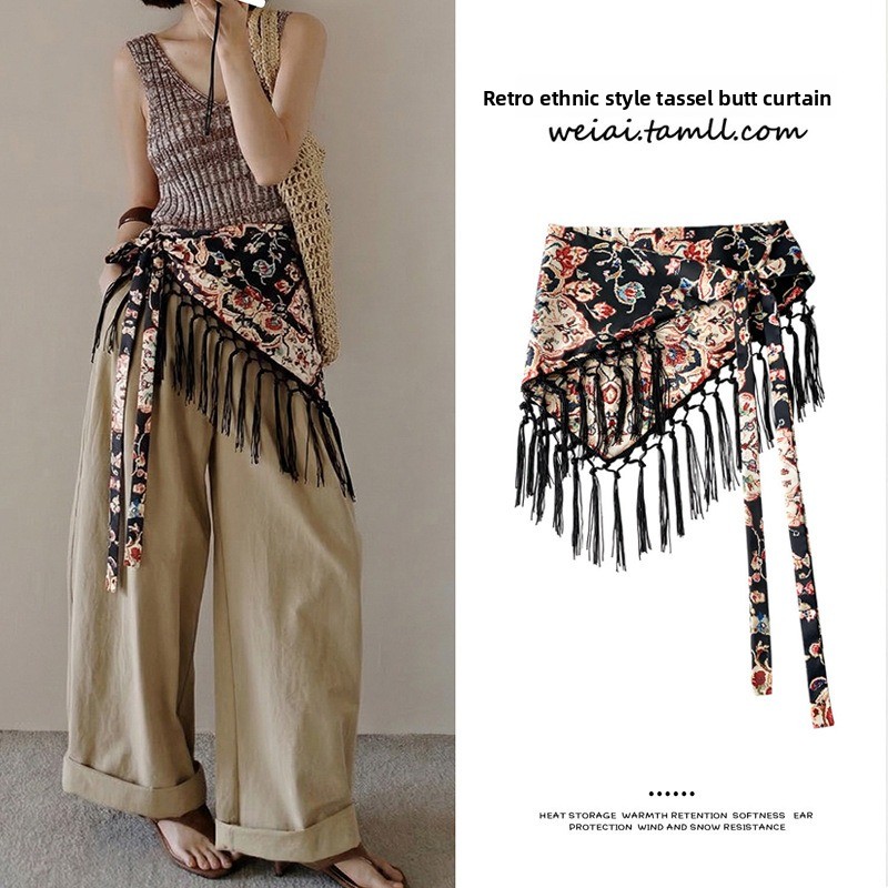 Tassel Tie Waist Seal Printed  - Women'S Fashion Layering 评论和价格