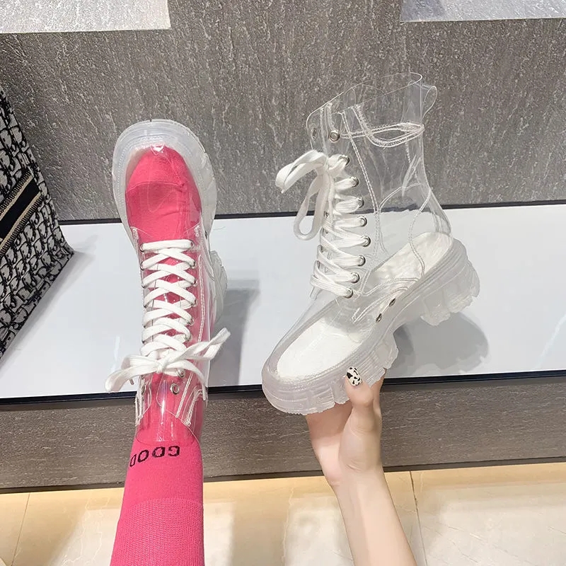 Transparent Platform Boots 202 - Women'S Fashion Rain Boots 评论和价格