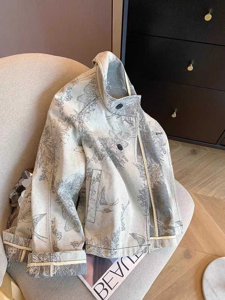 Women Light Grey Print Denim J - Women'S Fashion In The 90S 评论和价格