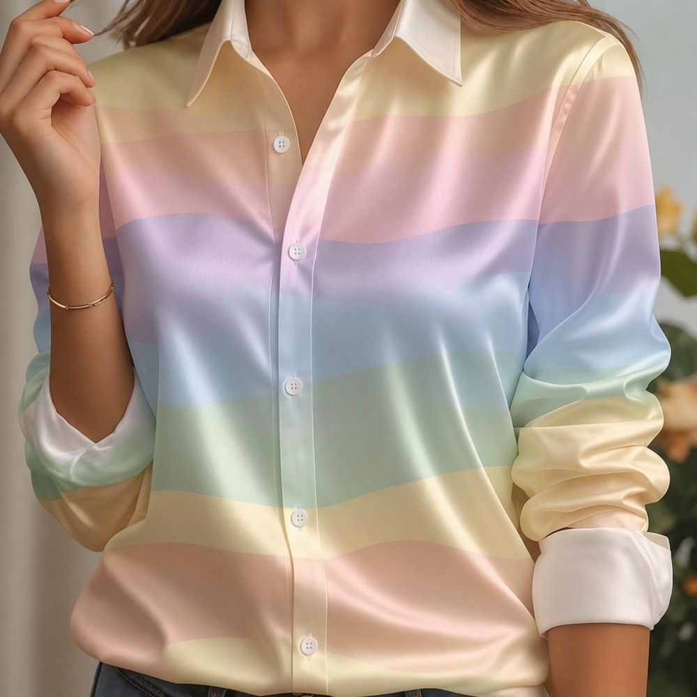 Women Satin Lapel Collar Shirt - Women'S Fashion Day 评论和价格