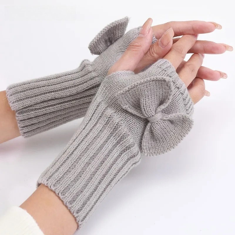Knit Bow Fingerless Gloves – S - Women Fashion Gloves 评论和价格