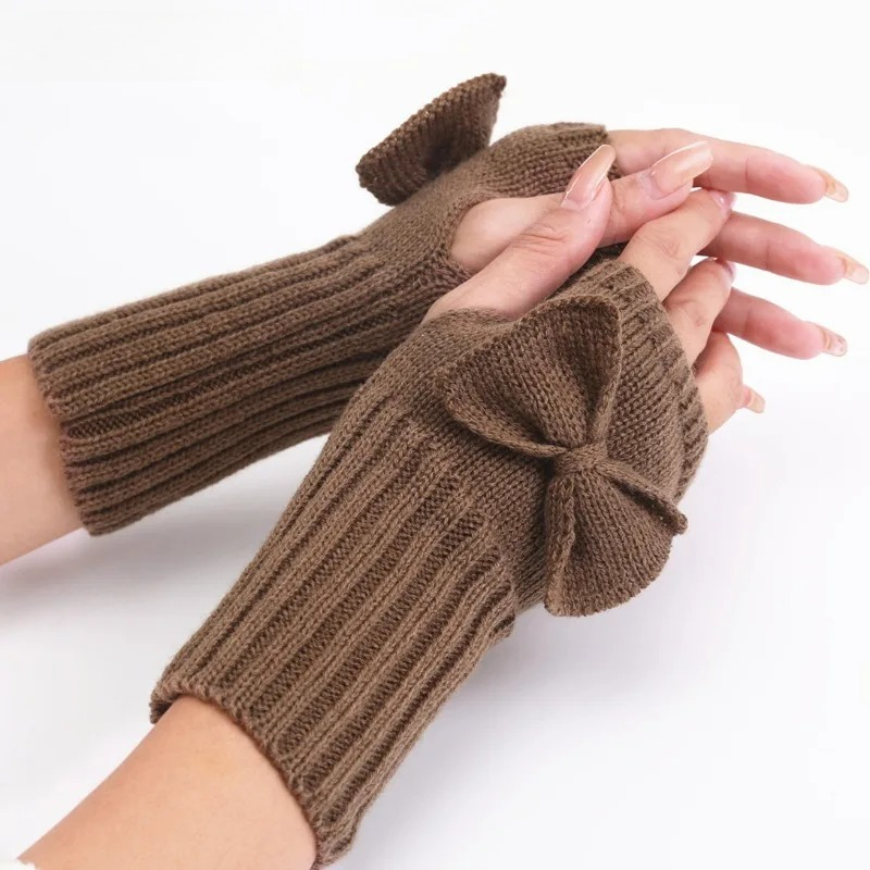 Knit Bow Fingerless Gloves – S - Women Fashion Gloves 评论和价格