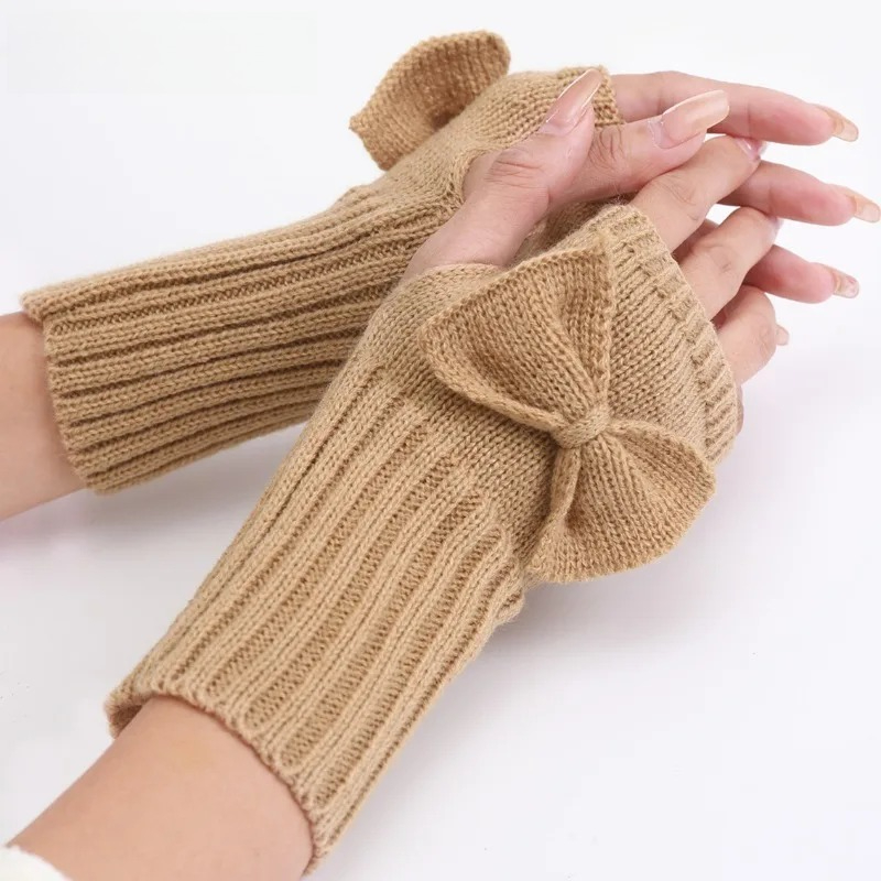 Knit Bow Fingerless Gloves – S - Women Fashion Gloves 评论和价格