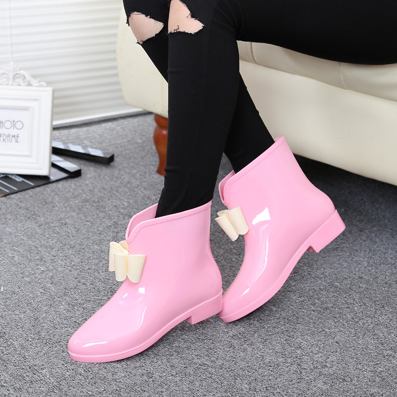 Women Flower Bowtie Ankle Boot - Women'S Fashion Rain Boots 评论和价格