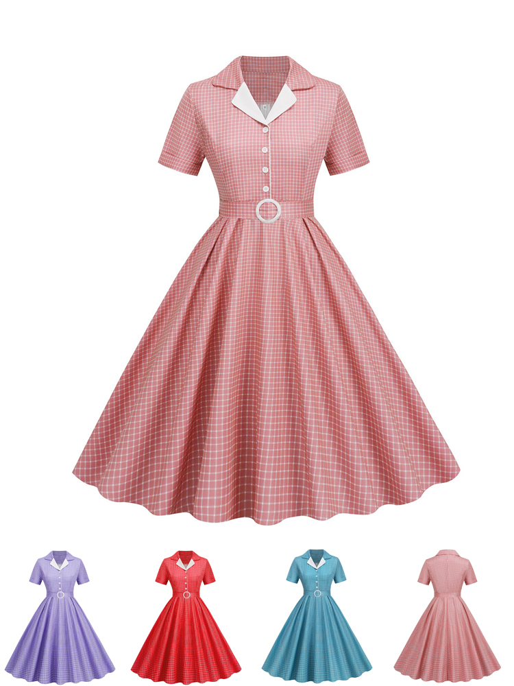 Plaid Vintage Office Summer Dr - Women'S Fashion From The 60S 评论和价格