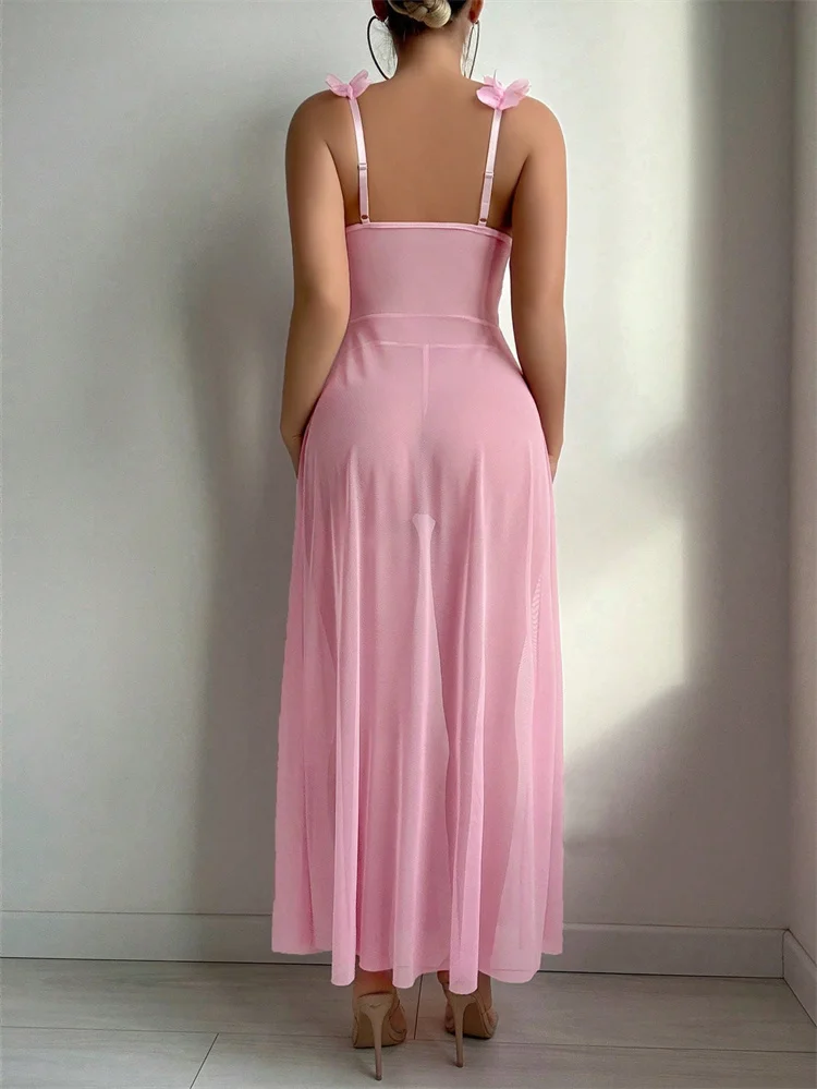 Pink Floral Lace See Through N - Floral Summer Dress 评论和价格