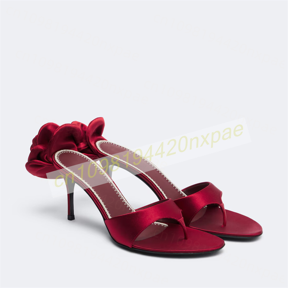 Women Red Satin Thong Mule San - Floral Summer Dress 评论和价格