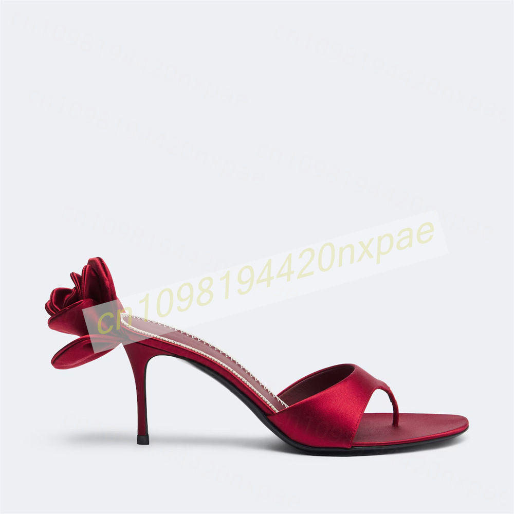 Women Red Satin Thong Mule San - Floral Summer Dress 评论和价格