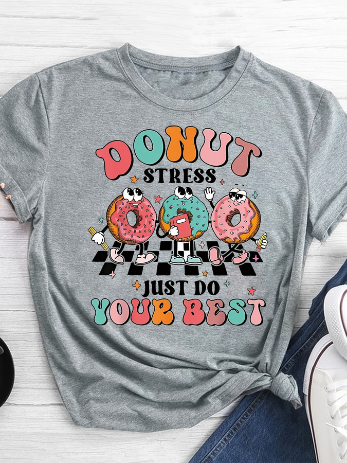 Cartoon Donut Print T-shirt, S - Women'S Fashion Trends Summer 2025 评论和价格