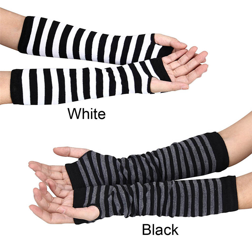 Women Long Sleeve Gothic Strip - Women Fashion Gloves 评论和价格